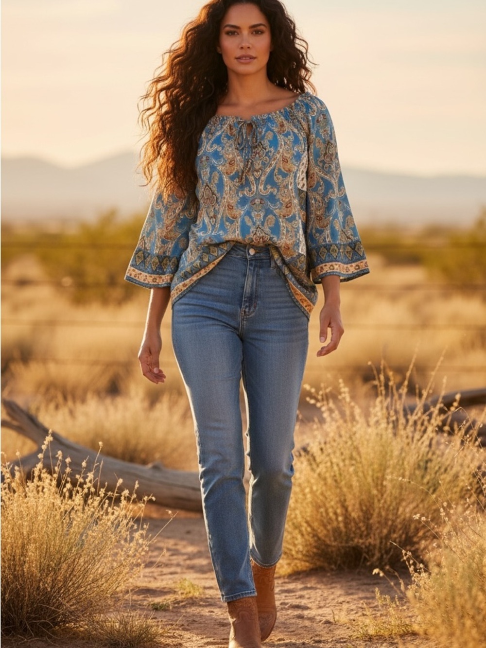 Lucky Brand Boho Paisley peasant tunic top 100% cotton - boho western